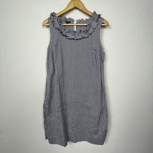 Talbots Sheath Dress 14 Black‎ White Gingham Plaid Scoopneck Cottagecore Classic